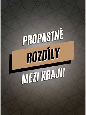 The cover image features text on a gradient background of gray and black lines. The text reads "PROPRASTNÉ ROZDÍLY MEZI KRAJI!" in white, bold font. The words "ROZDÍLY" is highlighted in black with a dark tan rectangle behind it. The background is a gradient and textured design.