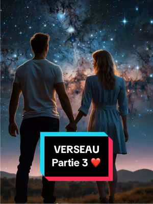 A digital art image shows a couple holding hands, seen from behind, with a night sky backdrop filled with stars. A rectangular text box at the bottom displays the video's title.