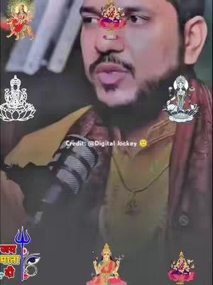 A person with a beard is speaking into a microphone. Religious images and text decorations appear on the image. The image looks like a portrait with the artist as the central figure. Religious items are animated onto the central figure