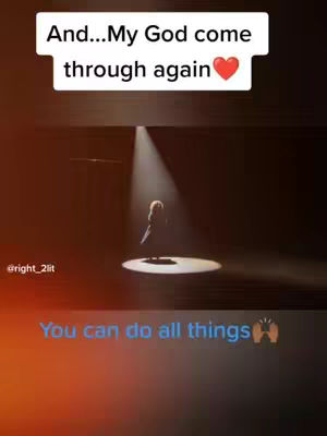 The image features a silhouette of a person on a brightly lit stage, with a spotlight shining down. Above is a text overlay with a white background, and text at the bottom of the image. The background is a gradient of dark and light oranges.