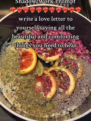 A circular, metallic bowl is filled with layers of natural elements: a base of fine, gray pebbles, scattered with dried herbs and petals. Sliced blood oranges and lemon are arranged on top, with text overlayed above.