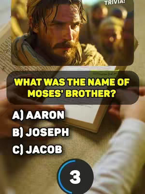 The cover image is a vertical composition featuring a cinematic still as a background and question and answer elements in a quiz format. It shows a man with a beard on top left corner, a quiz question with the answer choices. At the bottom, there is a timer with a blue background with the number 3 in white color.