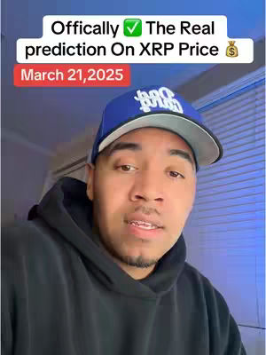 A man with a blue cap and black hoodie looks towards the camera. Text overlays announce a prediction of XRP's price by 2030.
