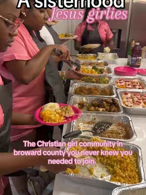 A cover image showing a group of Black women, presumably in a kitchen or buffet area, serving food. The scene is shot from a slightly low angle, with the subjects closer to the camera while many food trays in the background suggest a gathering or event. The women wear pink shirts and some have aprons.