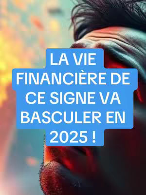 Cover image has a close-up of a person's face with the focus on the nose and partial eye. Overlaid on the image is a blue rectangular tag with the text that reads 'LA VIE FINANCIERE DE CE SIGNE VA BASCULER EN 2025 !'. The background has a mix of warm colors, suggesting a potentially animated or altered environment.