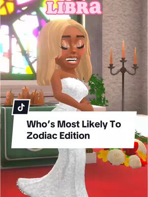 A vibrant, stylized image featuring a doll-like female figure in a white dress, set against a backdrop suggesting a church setting. The figure, with blonde hair and sparkling eye makeup, strikes a pose in front of a decorative green backdrop. Overlayed text highlights the focus on astrological content.