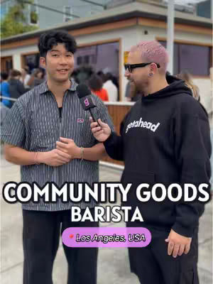 Two men in front of a building, one holding a microphone and the other being interviewed. Text overlay includes the business name and location.