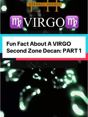 The cover image is a vertical graphic with a dark, blurred background suggesting bokeh effects. At the top, the text "Eternal Hermit" is in a golden font. Below, two purple Virgo symbol icons flank the word "VIRGO" in white text, while a turquoise band in the mid section features text about a fun fact regarding a Virgo. At the bottom, the image is filled with bokeh lighting effects.