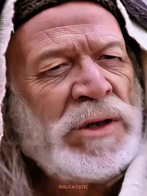 Close-up image of an older man with a white beard, looking towards the right. He has wrinkles and is wearing a brown head covering. Text overlayed on the bottom of the image says 'BIBLEMYSTIC'.