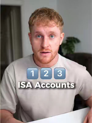 A man with reddish-blonde hair and a light-colored tee-shirt is positioned in front of what appears to be a neutral background. Overlayed on the image are three numbered square buttons above the words 'ISA Accounts'.
