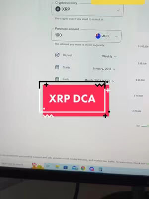 A screenshot of a software interface on a computer screen. There is a red rectangle with white text overlayed on top of the screenshot. The top of the screenshot contains the text XRP, purchase amount and other data as well as a graph.