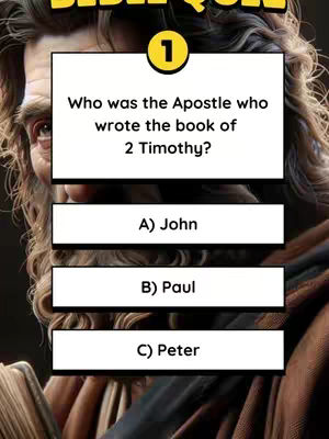 The cover image is a quiz format with a partially visible background of a man. A white rectangular card contains a question about the Bible, with answer choices below. The question is in black text, and the answer choices are in the same format.