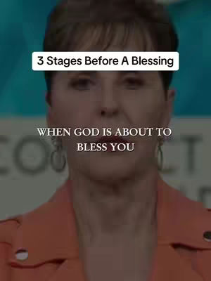 The cover image features a woman looking directly at the camera, set against a muted background of blue. The text overlayed at the top reads, '3 Stages Before A Blessing' in a white highlighted rectangular box. Beneath this, the text 'WHEN GOD IS ABOUT TO' and 'BLESS YOU' are displayed in a sans serif font.