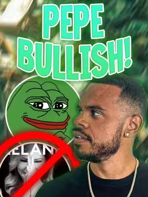 A cover image featuring a man looking towards the right side of the frame with a serious expression, with a Pepe the Frog meme to his left. The text "PEPE BULLISH!" is overlaid at the top, and a circle with Melania Trump’s image with a red slash overlaid.