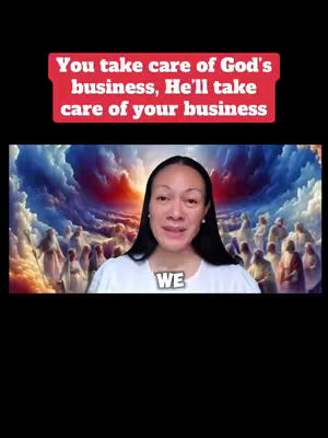 The cover image features a woman in a white top, centered against a backdrop of an ethereal sky filled with figures of people in white robes, with angel wings. Above the woman is a red rectangular box containing white text. Below her, the word "WE" also appears in white.
