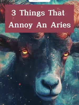 The image is a close-up of a black ram's head against a cosmic-style background. The ram has large, curving horns, and its eyes glow yellow. The background blends shades of blue, green, and purple, with faint sparkling elements that resemble stars. A red banner containing white text is superimposed over the ram's horns.