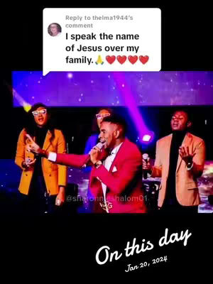 The cover image shows a live performance scene with a group of four people on stage. The focus is on a man in a red suit who is holding a microphone and singing. Other individuals and the background have a purple hue. A text bubble is visible in the upper left corner, and at the bottom the words 'On this day Jan 20, 2024' are displayed.