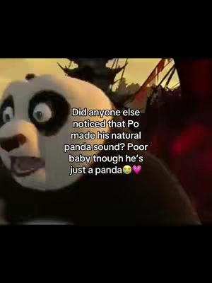 The cover image features an animated scene from Kung Fu Panda, showing Po the panda's face with a surprised expression. Text is overlaid detailing a humorous observation about Po's panda sounds.