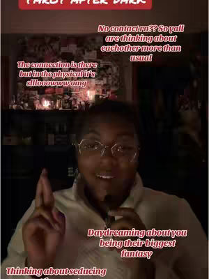 A person with glasses is in the foreground, holding a microphone and pointing upwards. The background is dark, with various highlighted text boxes. The colors are dominated by the creator's skin tone, the white of their top, and the red and white highlights of the text overlays.
