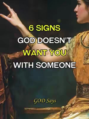 The image features a woman with fair skin and dark hair, looking toward the right. The top of her body is visible, clothed in an ornate gold and orange garment. A hand is reaching out, seemingly touching something off-screen to the left. Overlaid on the image are titles in a bold white font with yellow highlights. The phrase 'GOD Says' appears at the bottom of the image in a golden font.