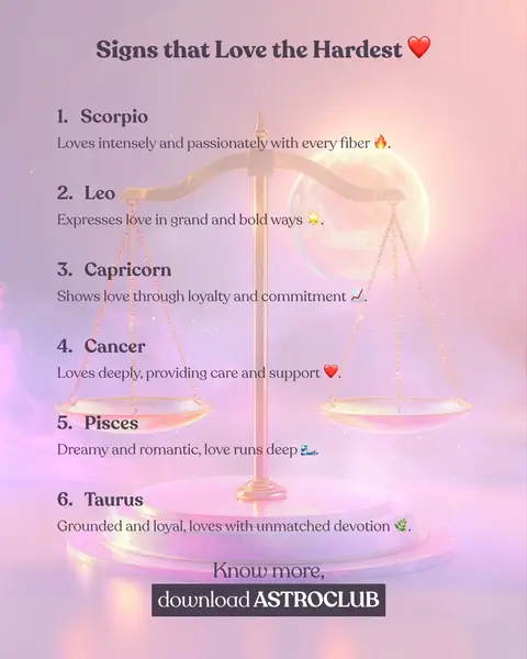 A graphic featuring a stylized golden balance scale set against a soft, gradient background with a focus on astrology. The scale, centered in the image, has two symmetrical pans connected by delicate chains. The foreground is a clean, light purple, with the background subtly shifting to a warmer, pinkish hue. Text is neatly arranged to list zodiac signs, alongside traits. The overall feel is clean.