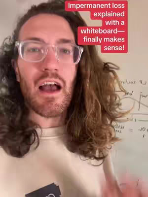 A man with clear glasses and a beard is shown from the chest up, speaking to the camera. Overlayed text in red boxes explains the video's subject. A whiteboard with equations is visible in the background.
