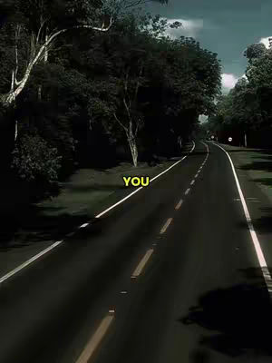 A scenic shot of a road disappearing into the distance lined with trees. The sky is overcast, giving a slightly dark and moody feel. A text overlay 'YOU' adds a personal touch.