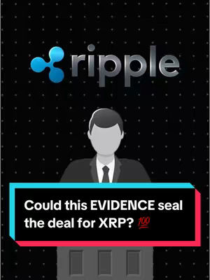 The image features a dark background speckled with tiny white dots. In the upper portion, there's a logo combining a blue and white abstract design with the word "ripple" in a metallic-looking font. Below this is a grayscale illustration of a person in a suit behind a podium. A colorful bar at the bottom contains white text that reads, "Could this EVIDENCE seal the deal for XRP?" alongside a "100" emoji. The color palette is primarily dark with contrasting colors and bright highlights.