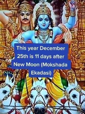 The image is a stylized religious illustration featuring two central figures with blue skin and elaborate golden headdresses. The figures are set against a backdrop with golden hues, and the scene includes other figures, likely deities, and animals. A text box in a contrasting blue color overlays the image.