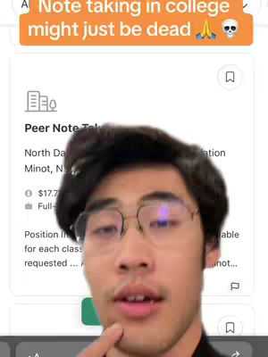 A young man with glasses is looking at the camera, with part of a document displayed behind him and an orange highlighted text overlay above that.