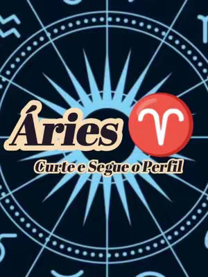 The cover image is a stylized graphic for an astrology-themed video. It features a dark blue background with a patterned design suggestive of a celestial map or a compass rose. Overlayed at the top left is the word “Áries” in a bold, stylized font, and to its right is a circular graphic with a red background, containing the Aries zodiac symbol. Below the name, there is text that encourages viewers to follow the profile. The overall composition and style are illustrative and designed to grab the viewer's attention with a clear theme.