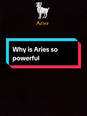 The image has a black background. In the top center is a drawing of a white ram with horns. Below that, the word 'Aries' is written in orange. In the center is a blue and pink rectangle shape that contains white text that reads 'Why is Aries so powerful'.
