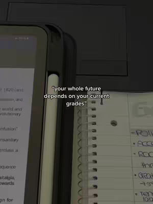 The image showcases a study setup with a notebook and tablet. A pen rests next to the tablet which displays text from a document. The notebook is open, with notes visible. At the top, there's a text overlay.