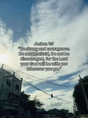 An outdoor shot of a cloudy sky, buildings, and power lines. Text is overlaid on the image with a Bible verse.