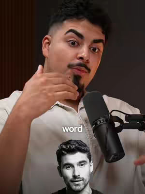 The cover image features the creator in the foreground, with a microphone off to the side, appearing to be in a talking or interview setting. Below the creator's image, a second image of a person is present. The text overlay 'word' is present.