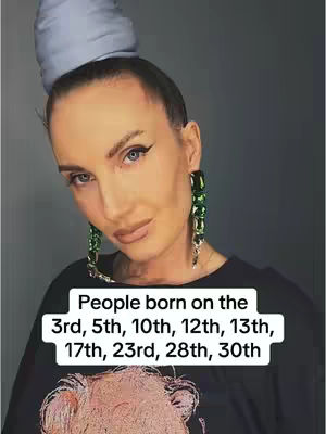 A woman with fair skin, pulled-back hair, and large earrings, gazing at the camera. Text overlay indicates a focus on astrology.