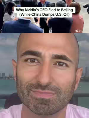 The cover image is split in half. The top portion contains a still from a crowded room showing a seated man in a suit in the blurry background, people standing around, and text overlay. The bottom half is a close-up of a light-skinned man, possibly the content creator, with a shaved head, a moderately sized, groomed beard, and a slightly raised eyebrow, looking directly at the viewer.