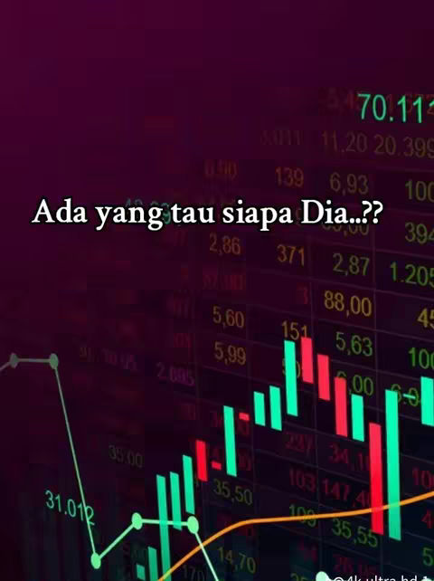 The cover image features a background with a dark purple gradient. Overlaid on it is a display of financial data with red and green candlestick charts and numerical data. Text in white is overlaid as well, asking a question in Indonesian.