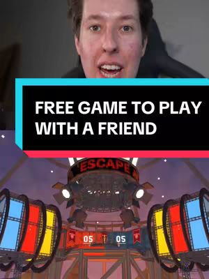 A cover image featuring a male creator with a surprised expression overlaid with text "FREE GAME TO PLAY WITH A FRIEND" over a background that looks like a game.
