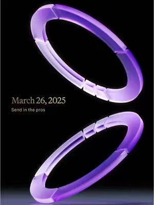 The image shows two intersecting, circular, purple, geometric designs on a black background. They appear to be translucent and partially segmented. Text in a simple, gold font is overlaid, providing a date and a call to action.