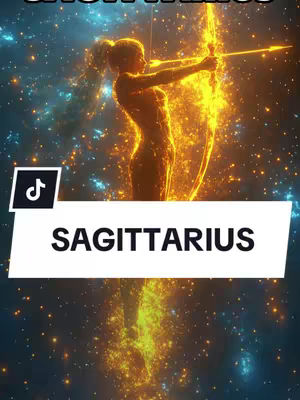 The image shows a stylized female figure with a constellation background and a bow and arrow, positioned in a dynamic pose. A white banner at the bottom features the word “SAGITTARIUS” in bold text; The background is a dark, star-filled night sky with colorful nebulas. The woman is silhouetted against a vibrant, glowing orange light that forms her body, bow, and arrow.