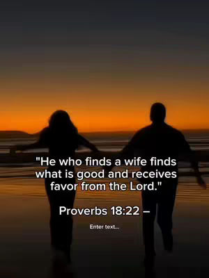 A silhouetted image shows a couple walking on a beach during sunset, holding hands, with a quote about marriage and favor overlaid on the image.