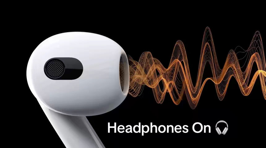 The cover image shows a white earbud positioned on the left side against a black background. To the right of the earbud, there are curved orange lines creating a visual representation of sound waves. The bottom of the image has text that reads 'Headphones On,' accompanied by a small icon of headphones.