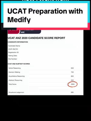 The cover image features the text overlayed on a screenshot of a UCAT score report. The report lists scores for Verbal Reasoning, Decision Making, Quantitative Reasoning, and Abstract Reasoning, with the total score highlighted. Text elements are placed above the report for additional context.