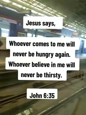 The image has a view of a train station with the text formatted in white rectangular boxes overlaid on top. The text states a quote from the bible regarding Jesus. The image is a bit blurry.