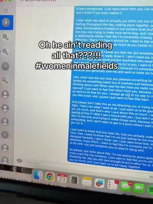 A smartphone screen is visible, displaying what appears to be a long text message conversation on an app. Overlayed on the screen is a text-based hook and a hashtag.