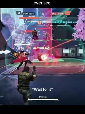 A screenshot from a video game (Marvel Rivals) showing two teams in a competitive match. One character is taking aim in the foreground, while multiple characters are fighting in the background. Text is overlaid on the image as a hook.