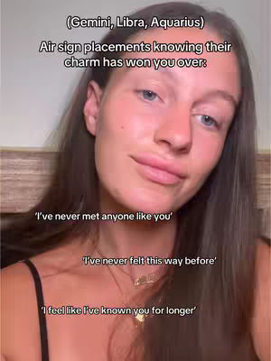 A close-up shot of a woman's face, angled slightly to the side, with long, wavy brown hair. The background is blurred, focusing attention on her expression. Text overlays are positioned above and below her face, highlighting the video's theme. The palette is natural, emphasizing skin tones and subtle makeup.