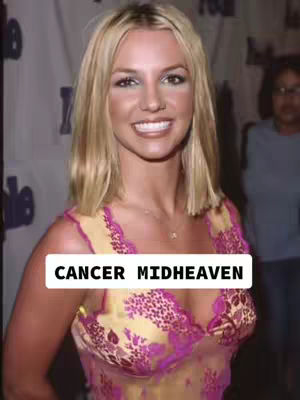 The cover image features a smiling woman with blonde hair and a pink and yellow top. A white rectangle with the text "CANCER MIDHEAVEN" is overlaid on the bottom.