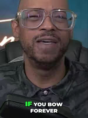 A close-up shot features a man with a bald head, wearing thick-rimmed glasses and a patterned shirt. Overlayed on the image is text in a colored banner.